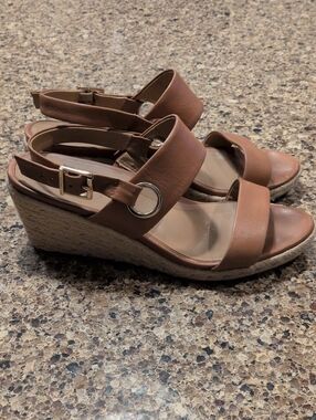 Vionic Brown Espadrille Wedge Sandals with Ankle Buckle